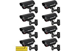 Macarrie 8 Pcs Fake Camera Realistic Dummy Security Camera Plastic Fake Video CCTV Surveillance System with Motion LED Light for Home Outdoor Indoor, No Battery Included(Black)