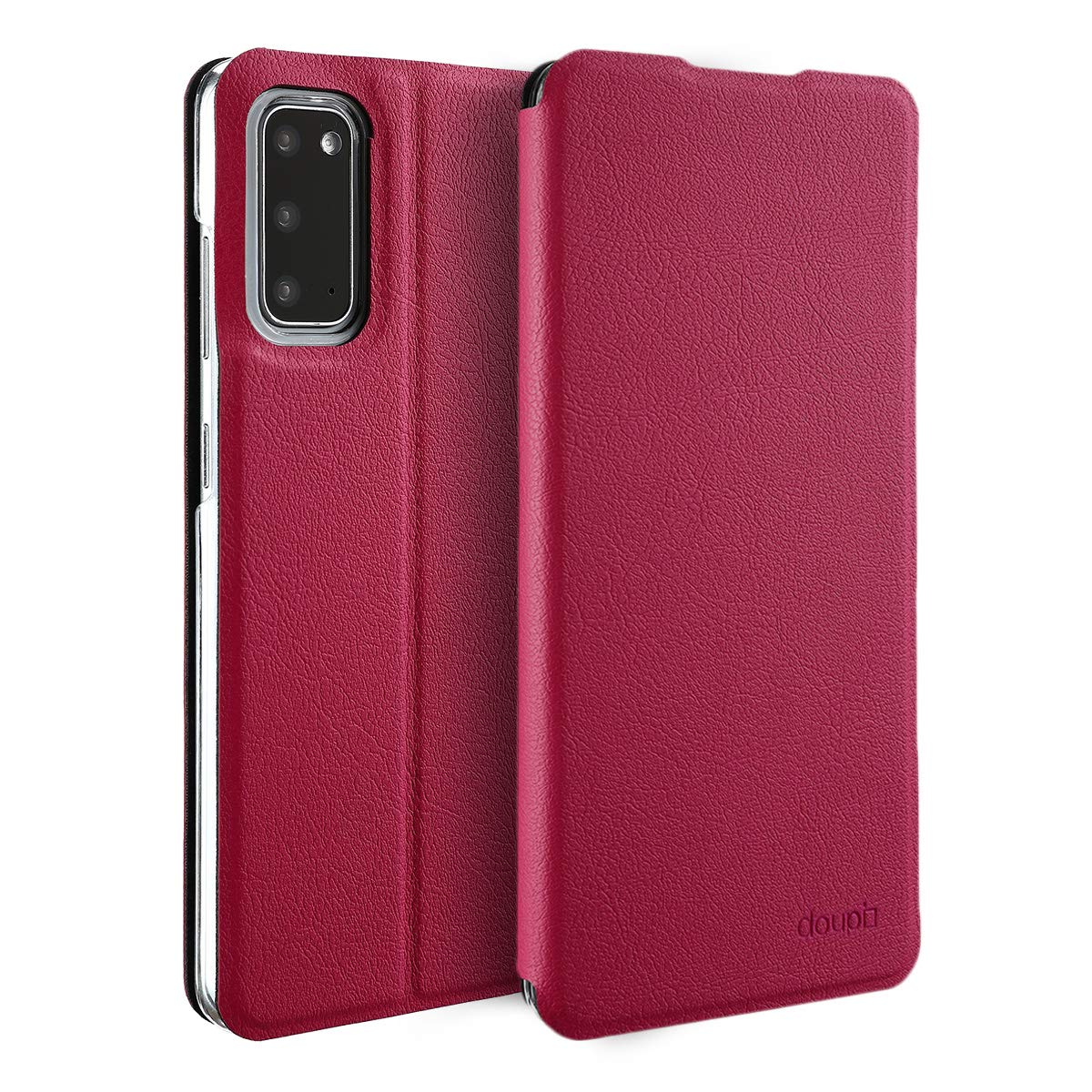 doupi Flip Cover for Samsung Galaxy S20, Magnet Protective Flip Case Book Style Screen Protector Stand, red pink — image 1
