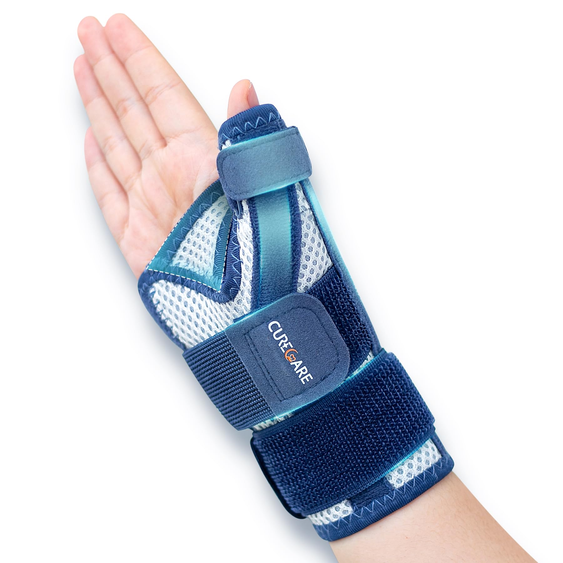 CURECARE New Upgraded Thumb Splint Right & Left Hand, Reversible Thumb Support for Arthritis, Thumb Spica Splint for Sprains, Tendonitis Relief, One Size Fits Any Hand (Blue)