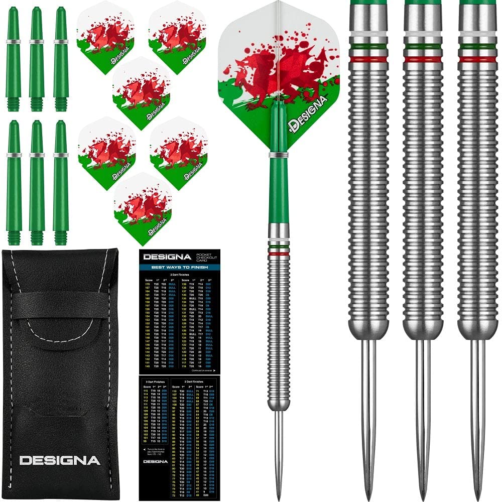 Designa D0729 Patriot | 22g Premium 90% Tungsten Straight Barrel National Flag Darts, Wales, Silver
