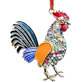 JUESMOS Metal Rooster Christmas Ornaments 2025 Chicken Hanging Ornaments for Christmas Tree Decorations Farm Animal Xmas Tree Ornament with Rhinestones Rooster Xmas Keepsake Gifts for Kids Women Men