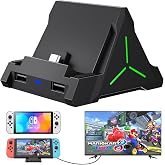 TOOMU TV Dock Station for Switch/OLED, 4K HDMI/USB C/USB 3.0 Ports, LED Atmosphere Light, Holds 4 Game Slots