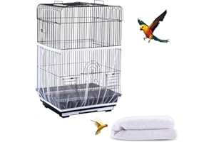DECKALY Bird Cage Seed Catcher, Seed Catcher Guard Net Cover, Parrot Nylon Mesh Net Cover, Universal Soft Airy Cage Net Stretchy Skirt for Round Square Cages (Solid-White, 15.7" x87")