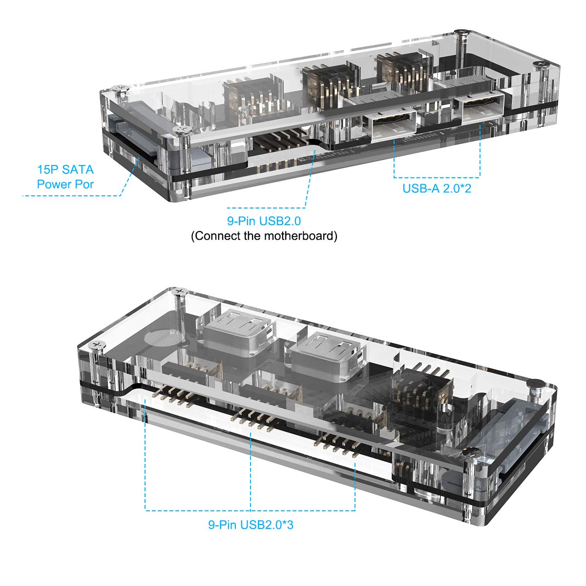 9 pin USB Header Extension Adapter with 15-Pin SATA Power Connector＆Motherboard Extension Cable for Port Multiplier Compatible with Windows Linux MAC Motherboard USB 2.0 HUB Adapter for Desktop PC: Industrial & Scientific