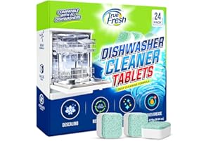 True Fresh Dishwasher Cleaner & Deodorizer Tablets 24-Pack, 20g Each - Powerful Limescale & Odor Removal - Deep Clean for Spa