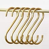 YANGQIHOME 6 Pieces, Brass S Shaped Hooks, Gold Coat Clothes Towel Hangers, Kitchen Pots Pans Coffee Cups Rack Hooks