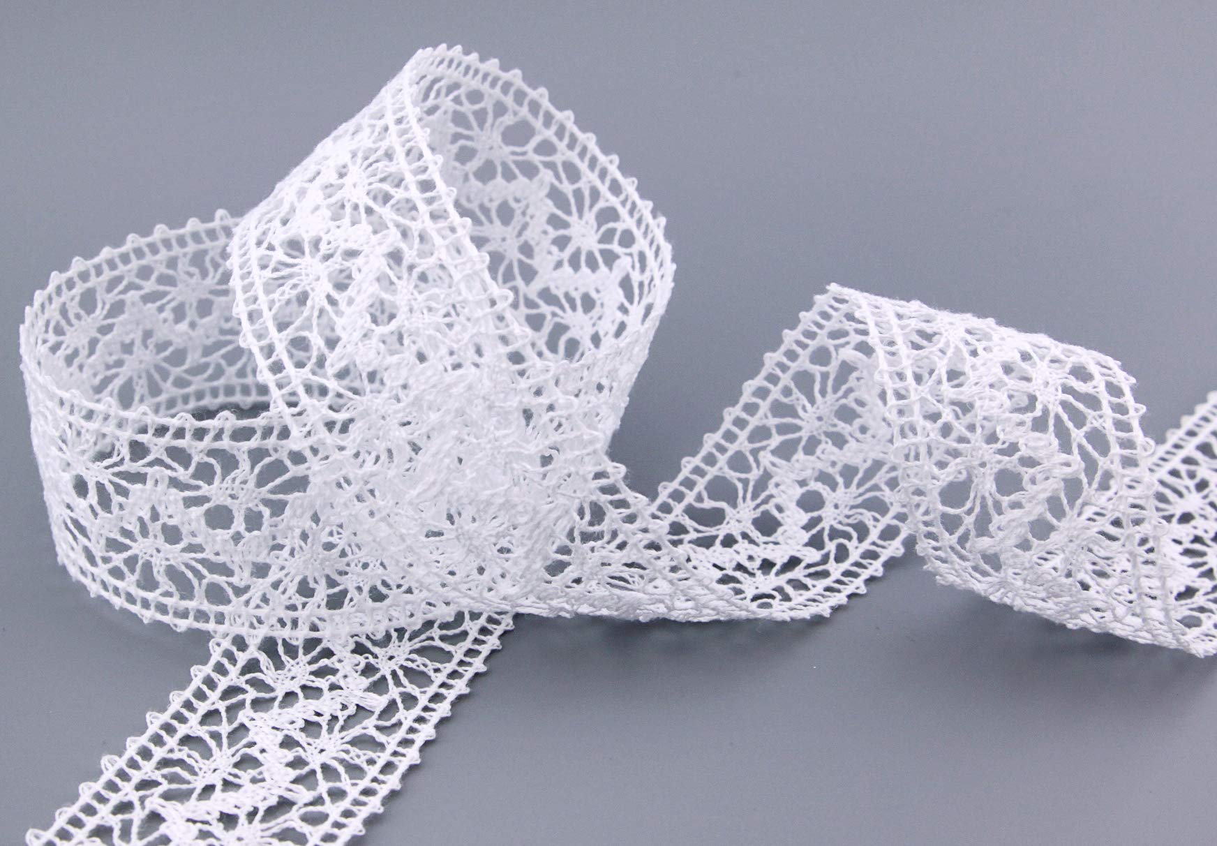 finemark 15 m x 38 mm Lace Ribbon Emma White Sold by the Metre Lace Crochet Ribbon Cotton Blend Natural Look Decorative Ribbon Crochet Lace Trim