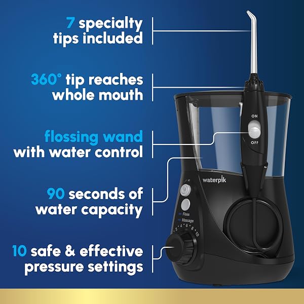 WATERPIK AQUARIUS WATER FLOSSER FOR TEETH CLEANING, GUMS, BRACES, DENTAL CARE, ELECTRIC POWER WITH 10 SETTINGS, 7 TIPS FOR MULTIPLE USERS AND NEEDS, ADA ACCEPTED, BLACK WP-662, PACKAGING MAY VARY