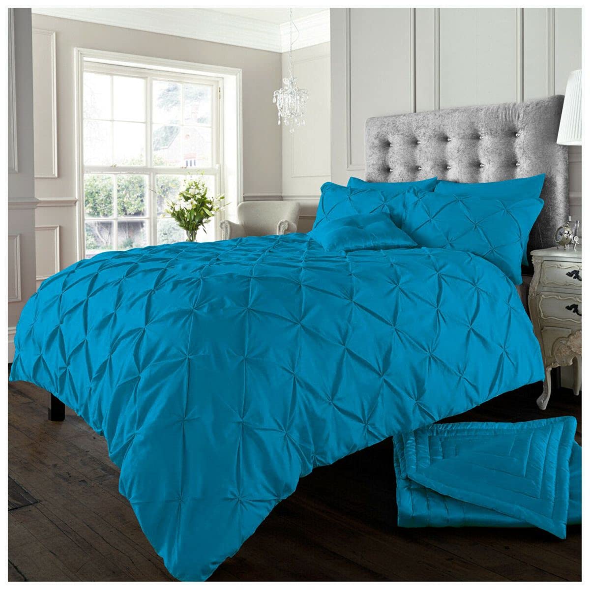 GC GAVENO CAVAILIA Pintuck Duvet Cover, Polycotton Pleated Bedding Bed Set, Deep Teal, King