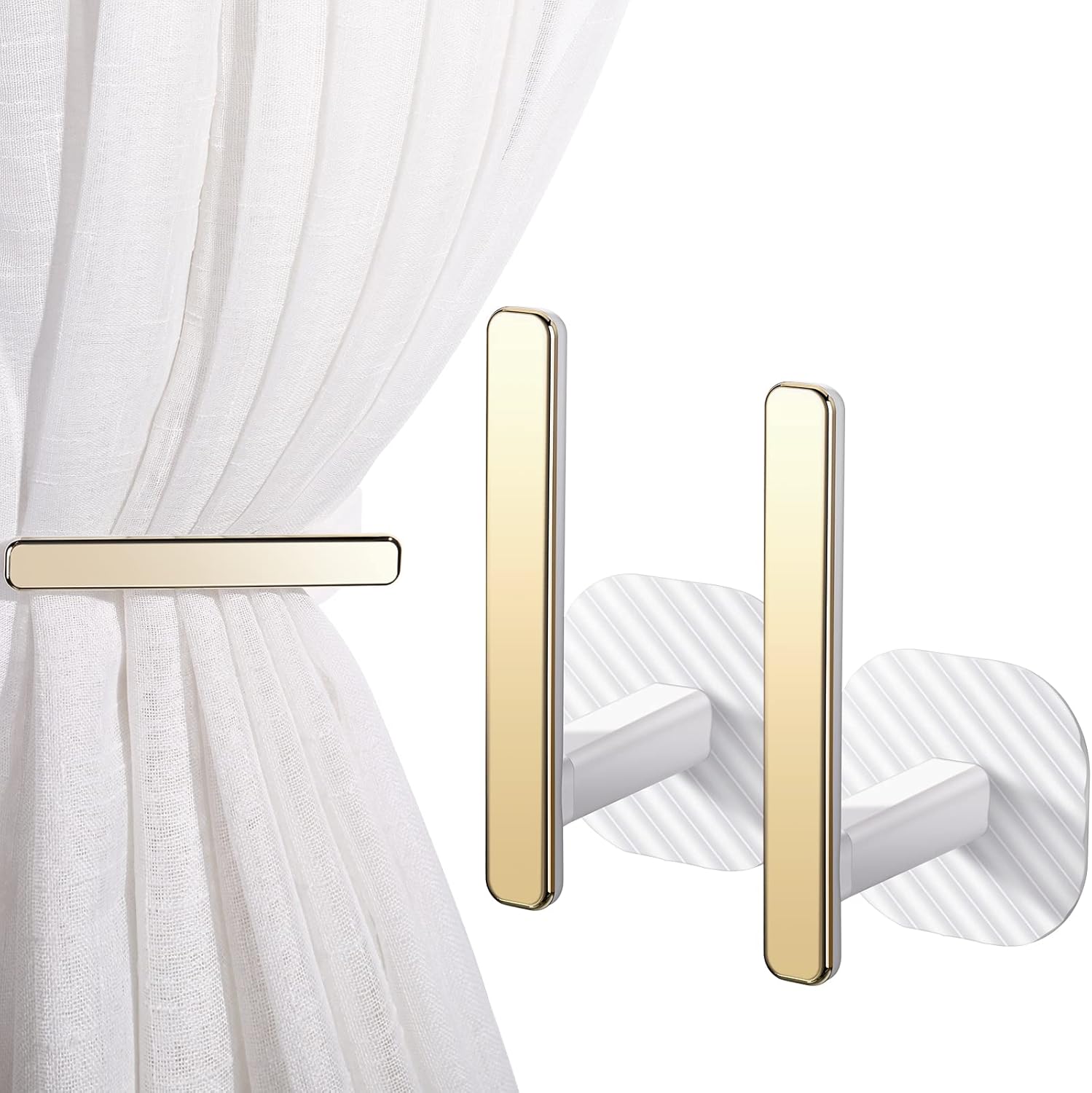 Window Treatment Hardware - Curtain Holders Gold Curtain Holdbacks Self Adhesive Drapery Curtain Tiebacks L Shaped Curtain Hooks Nordic Style Window Treatment Holdbacks for Home Office Decorative Curtain Decor (White, 2 Pcs)