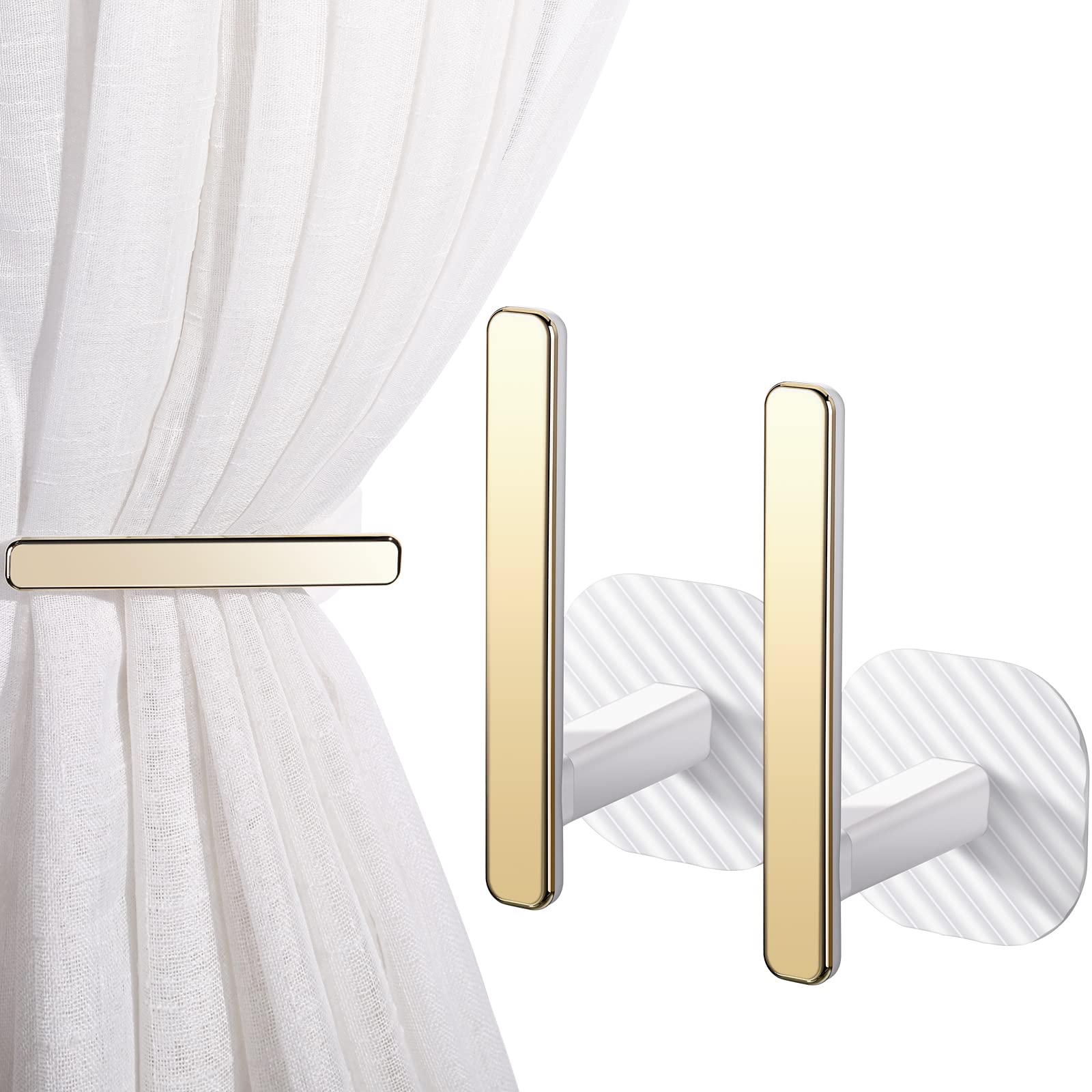 Photo 1 of Queekay Curtain Holders Gold Curtain Holdbacks Self Adhesive Drapery Tiebacks L Shaped Hooks Nordic Style Window Treatment Holdbacks for Home Office Decor(White,2 Pcs)