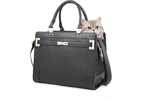 BETOP HOUSE Fashion Dog Purse Carrier for Small Dogs and Cats with 2 Large Pockets PU Leather Pet Carrier Cat Carrier TSA Airline Approved Puppy Kitten Purse Carrier for Travel Hiking Road Trip, Black