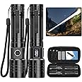 Tactical Flashlight High Lumens, LED Flashlight Rechargeable 20000LM Super Bright Flashlight with Power Display Waterproof Small Flashlight for Camping Emergencies, 6Modes Zoomable Pocket Flashlight