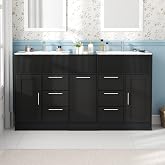 60 Inch Bathroom Vanity with Double Sink, 7 Drawers &amp; 2 Cabinet, Black | Freestanding Bathroom Vanity with Ceramic Basin, Soft-Close Doors &amp; Drawers, Pull Out Storage Basket, Modern Fluted Design