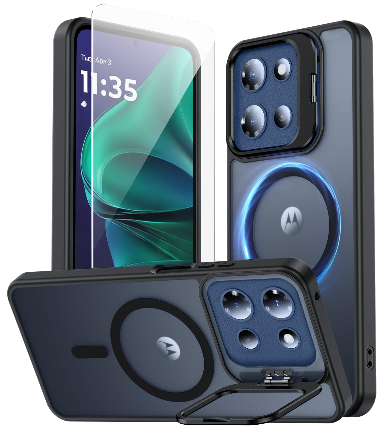 TOBOVON for Motorola Moto G Stylus 5G 2025 Case, Fits MagSafe, with Built-in Camera Ring Stand & Sceen Protector, Slim Translucent Matte Military-Grade Drop Protection Magnetic Cover, Black