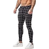 GINGTTO Mens Chinos Slim Fit Stretch Flat-Front Skinny Dress Pants Grey Plaid