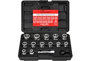 DUNDOO Bolt Extractor Set, 15PCS Easy Out Bolt Extractor Kit, 3/8" Drive Impact Stripped Bolt Remover Extractor Socket Set Tool for Rusted, Rounded, Damaged Nuts