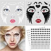 DPKOW Halloween Angel Face Tattoos with Face Gems for Halloween Face Makeup | Angel Wing Tattoos Temporary Halloween Costume Accessories Rave Party Favors Cosplay Outfits Accessories, 4Pcs Face Paint Kit