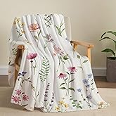 Tupmnbry Wildflowers Throw Blanket Botanical Floral Printed Blanket Super Soft Flannel Throw Blankets Lightweight Fluffy Plush Fuzzy Bed Blankets for Bedding Sofa 50"X60"