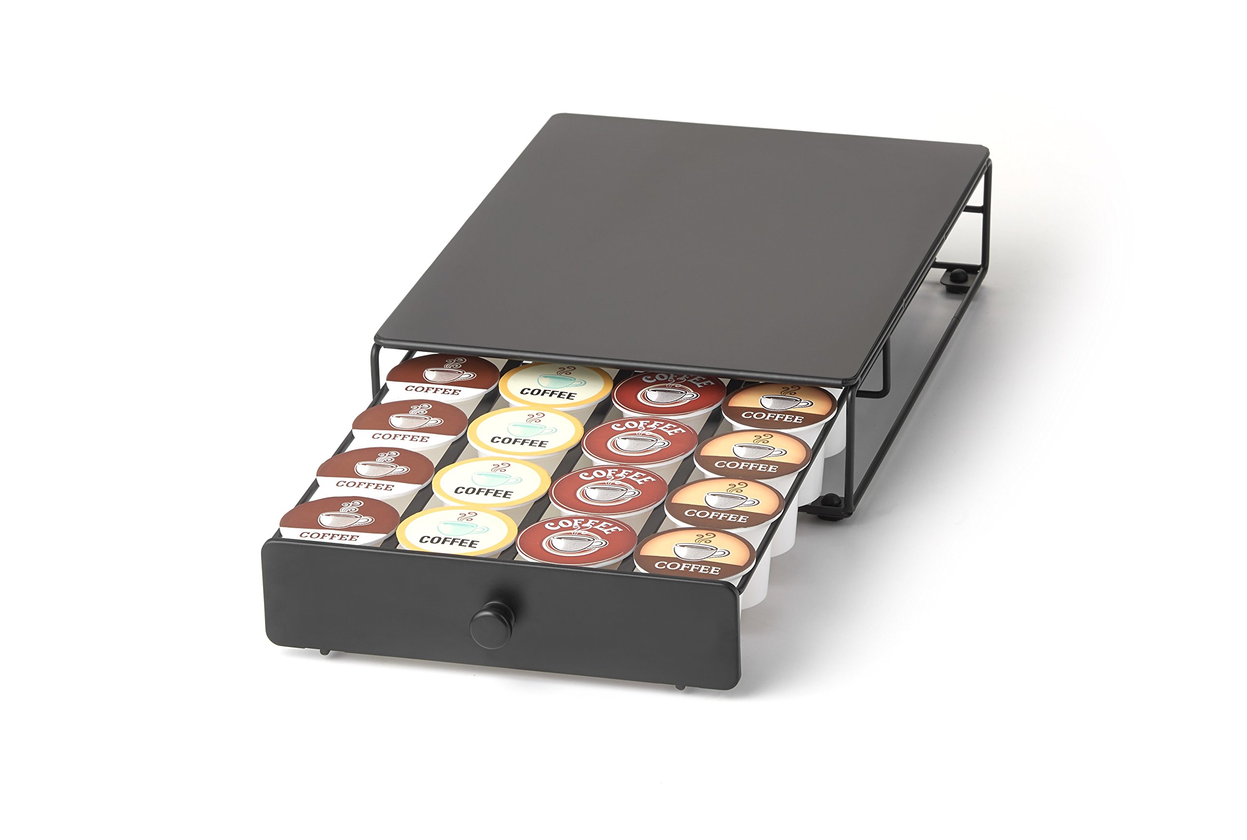 Nifty Coffee Pod Mini Drawer – Black Finish, Compatible with K-Cups, 24 Pod Pack Holder, Non-Rolling, Under Coffee Pot Storage, Sliding Drawer, Home Kitchen Counter Organizer