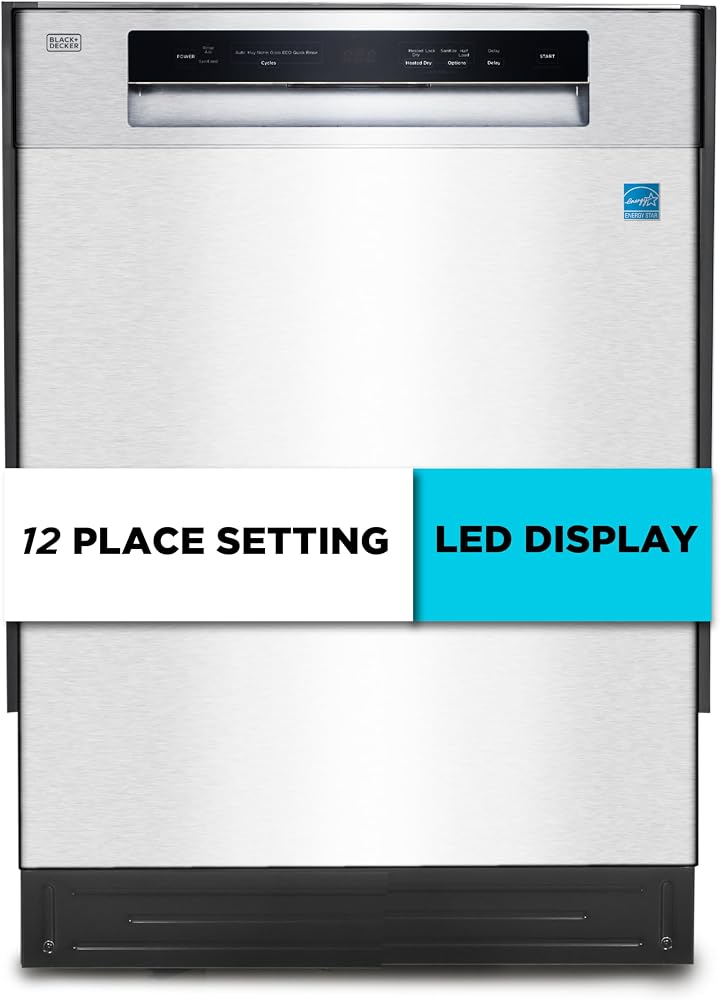 BLACK+DECKER 24" Built-In Dishwasher, Energy Star, BDW100MS, Stainless Look | 12-Place Setting Capacity with Stainless Steel