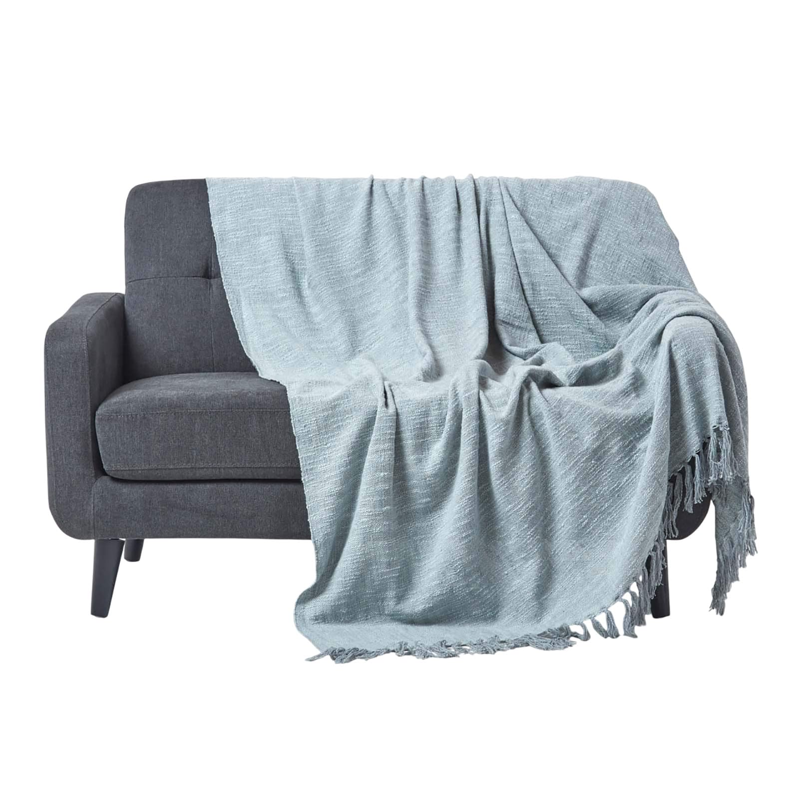 HOMESCAPES Nirvana Grey Handwoven 100% Pure Cotton Throw 60 x 80 Inches, Bedspread Blanket with Handknotted Tassels in Very Durable and Heavy Quality, Easy-Care and Washable at Home