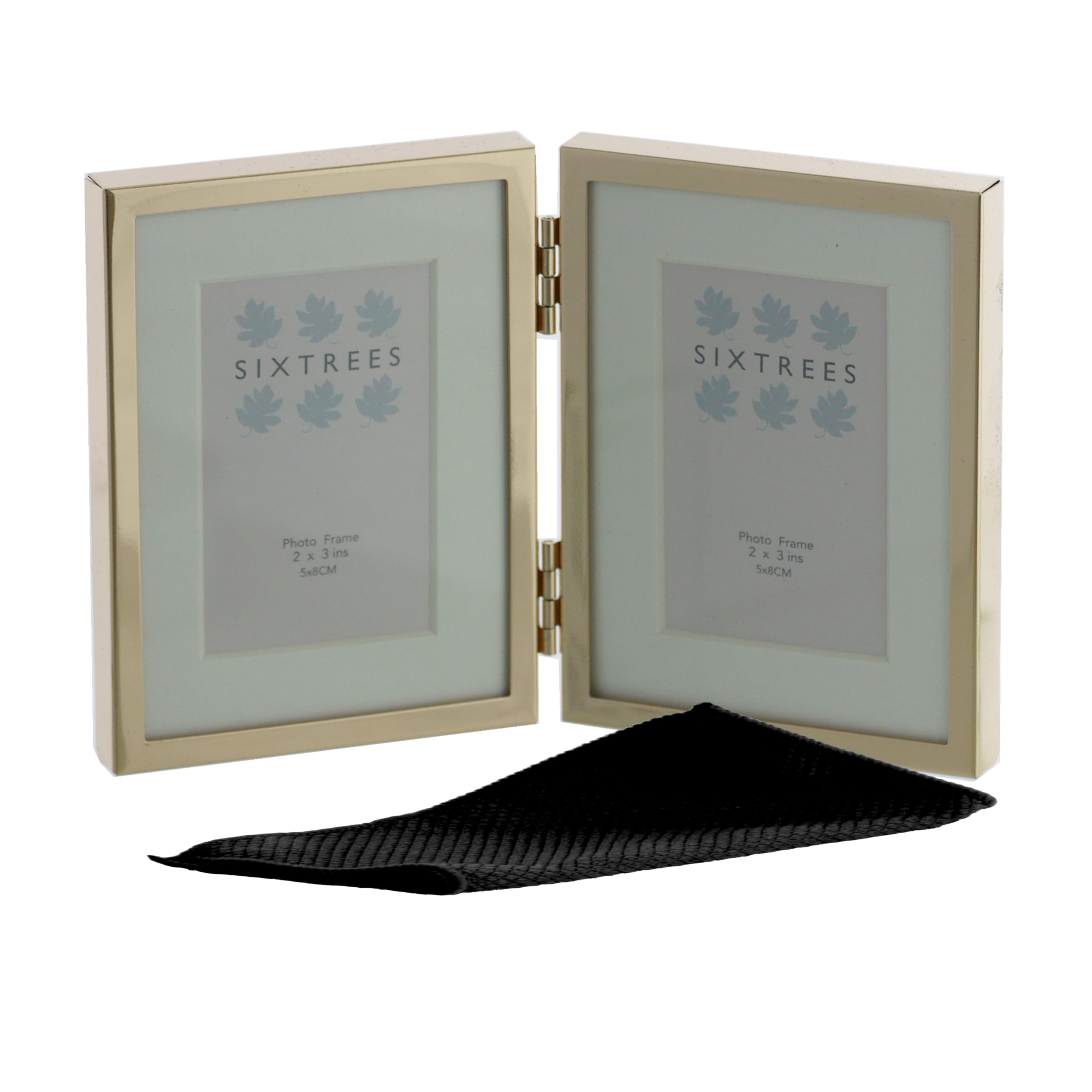 Sixtrees Park Lane 275323D(MIF) Polished Gold Metal Folding 2 x 3 inch Photo Frame with Mount - Complete with microfibre polishing cloth.