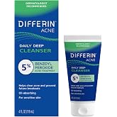Differin Acne Face Wash, 5% Benzoyl Peroxide Daily Cleanser, 4oz | Gentle Acne Cleanser, Clears Breakouts, Sensitive Skin Safe, Benzoyl Peroxide Formula, Daily Use, 4 Oz