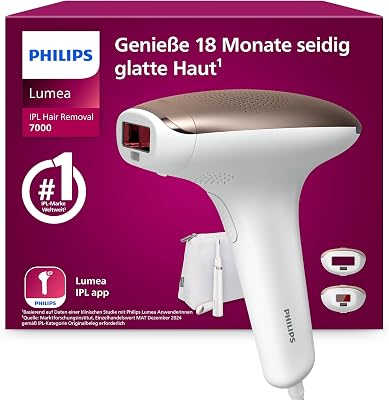 Lumea IPL 7000 Series - IPL Geräte Haarentfernung für bis zu 18 Monaten seidig-glatte Haut¹ mit 2 Aufsätzen für Körper & Gesicht, Alternative zur Laser-Haarentfernung (BRI921/00)