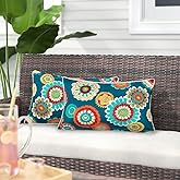 Magpie Fabrics Pack of 2 Outdoor Lumbar Pillow Case Covers 12"x20", Waterproof Rectangular Throw Pillowcase Shell Decorative Sham for Patio Garden Couch - Floral Green