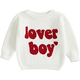 DNOMAID YZARC Toddler Baby Boy Valentines Clothes Lover Boy Embroidery Sweater Long Sleeve Oversized Knit Pullover Sweatshirt