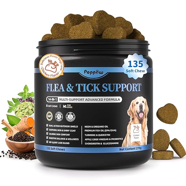 POPPAW DOG FLEA AND TICK TREATMENT CHEWABLE, 5-IN-1...