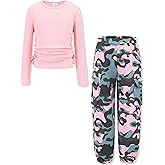 Mikrdoo Toddler Girl Clothes for Girls Outfits Fall Winter Ruched Long Sleeve Crop Top Cargo Pants 2 Piece Clothing Set