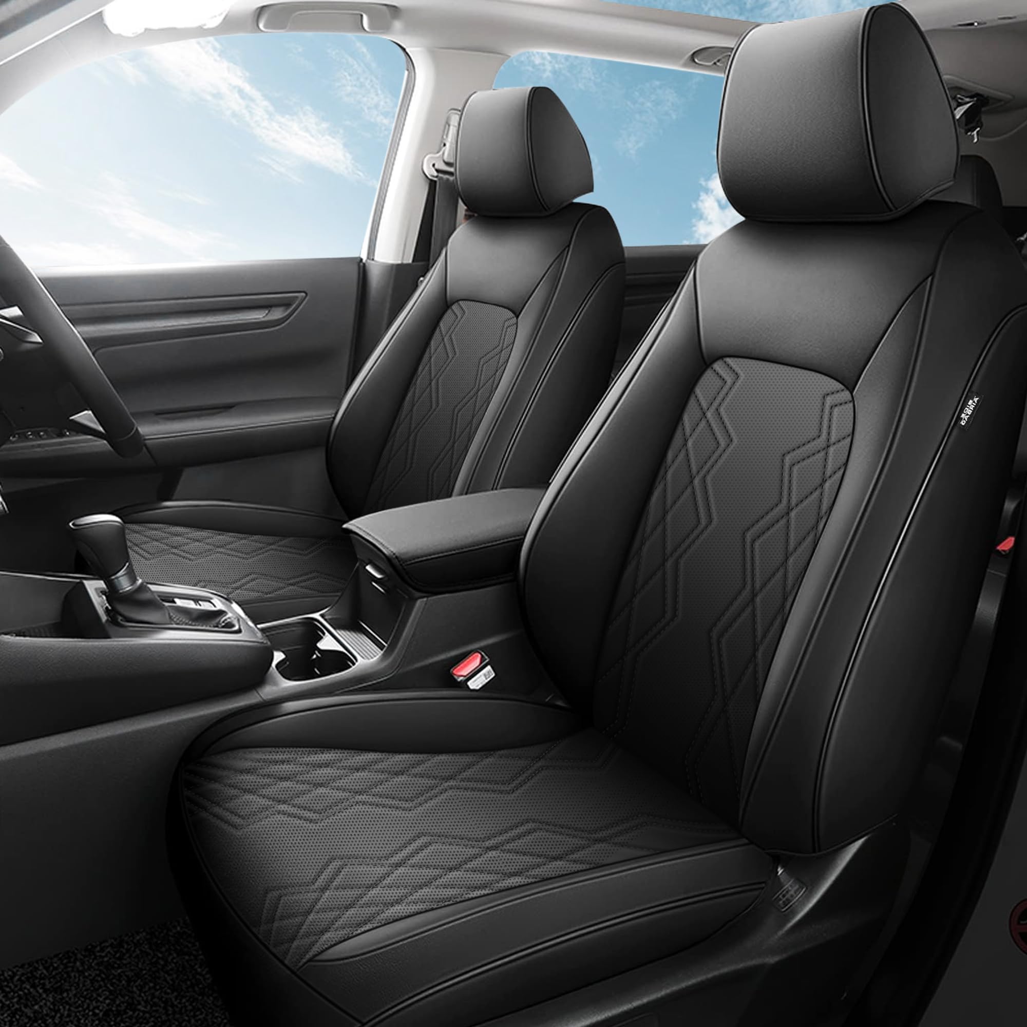 Photo 1 of FREESOO CRV Front Seat Covers - 2pcs Custom Fit Front Car Seat Cover for Honda CRV 2025 2024 2023 EX-L/EX/LX/Touring/Special Edition/Hybrid - Waterproof Leather Front Bucket SUV Seat Covers Black