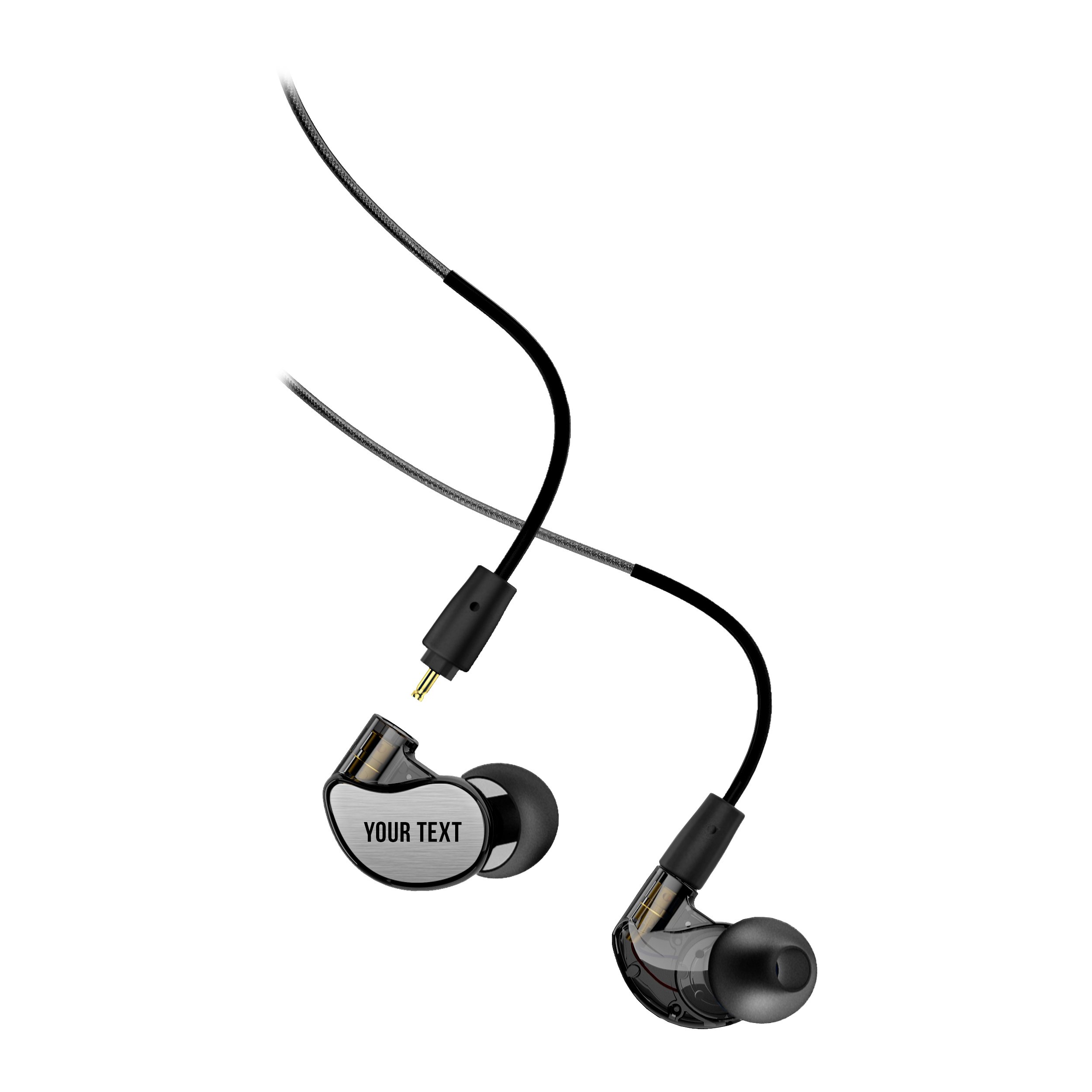 MEE audio M6 PRO 2nd generation Universal-Fit Noise-Isolating Musicians’ In-Ear Monitors with Custom-Engraved Text Metal Plates (Smoke)