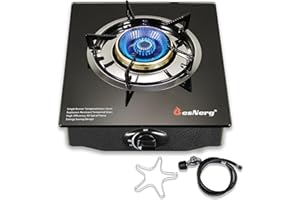 BesNerg Propane Stove 1 Burner Gas Stove, 14500 BTU High-Efficiency Auto Ignition Tempered Glass LPG Cooktop with CSA Regulator and Hose – for Outdoor Camping, RV, and Emergency Cooking