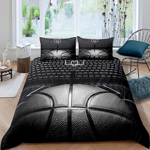 aizaixinli Boy Basketball Duvet Cover Black 3D Ball Sports