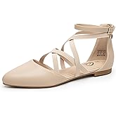 Trary Flats for Women, Mary Jane Shoes Women Ballet Flats with Elastic Ankle Straps, Comfortable Pointed Toe Dress Shoes for Office or Casual Wear