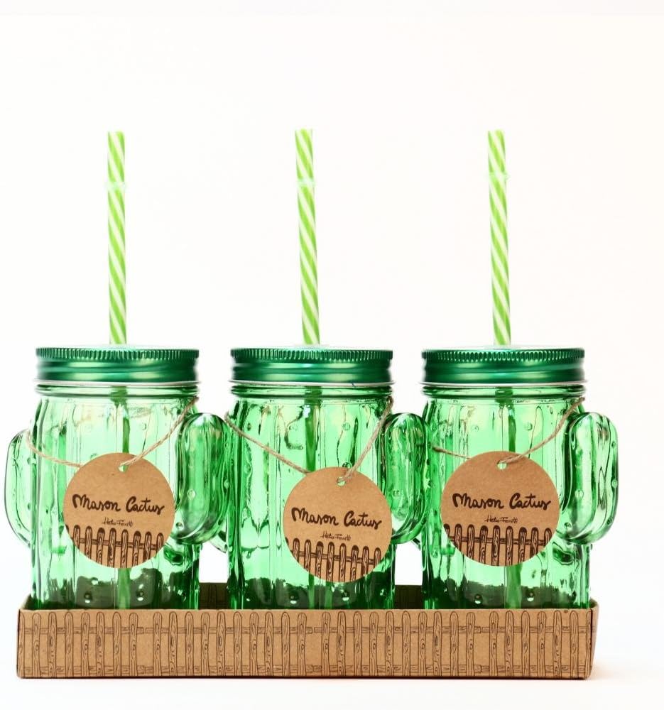 Helio Ferretti Mason HF Set Jars in the form of Cactus, Glass, Metal and Plastic, white, 15ย x 10ย x 7ย cm, Pack of 3
