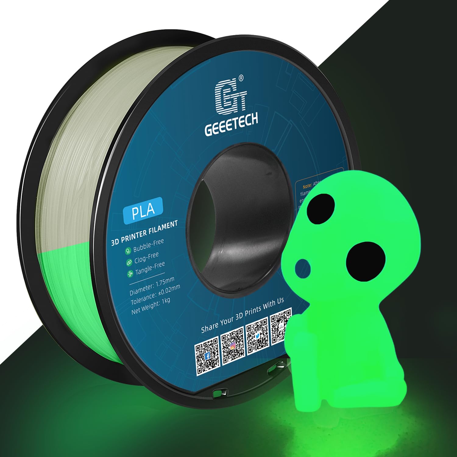 GEEETECH Filament 1.75mm, 3D Printer Filament, Filament 3D Printing Materials for 3D Printer, Glow in The Dark Green