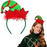 Jaciya Elf Hat Headband for Women Christmas Headband Cute Elf Costume Hats with Bell Holiday Party Headwear