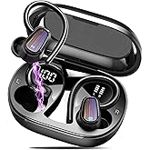 Wireless Earbuds, Headphones Sport Bluetooth 5.4, Over Ear Buds with ENC Noise Canceling Mic, Deep Bass Stereo Earphones with Hook, 50H Playback, LED Display, IP7 Ear Buds for Workout Running, Black