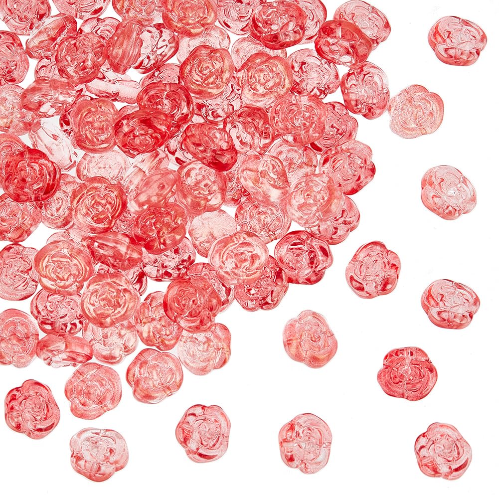SOFPLATE 1 Box 100Pcs Pink Rose Beads Glass Flower Bead Transparent Czech Carved Flowers Floral Crystal Glitter Loose Spacer Beads for Bracelet Necklace Jewellery Making DIY Craft Decors Accessories