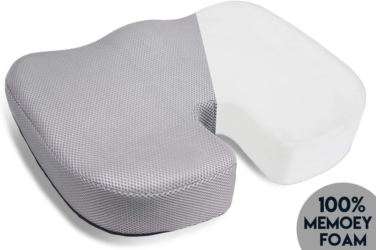 Memory Foam Seat Cushion for Office Chair, Non-Slip Orthopedic Memory Foam Coccyx Cushion for Long Sitting, Cushion for Office Chair Car Seat Cushion, Tailbone Pain Relief Cushion, Gray Mesh Cover: Home & Kitchen