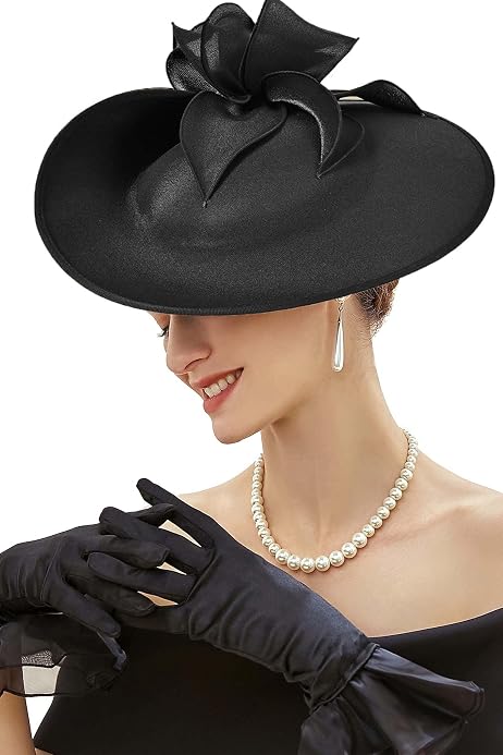 thumbnail image 2 of CIATBYYJ Black Vintage Fascinator Hat With Veil & Lace Gloves Set – Adjustable Veil, 3D Mesh, For Tea Party, Wedding, Funeral 2 of 10