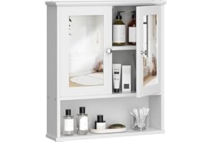 Shintenchi Bathroom Cabinet with Mirror, Wooden Medicine Cabinet with Double Mirror Doors, Adjustable Shelf, Wall Mount Cabin