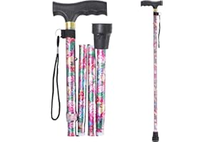 ZIYIZE Cane for Women for Stability, Sleek, Lightweight Walking Cane for Women, Portable 5-Level Height Adjustable Walking Folding Cane, Comfortable Plastic T-Handle Portable Walking Cane for Senior Balance