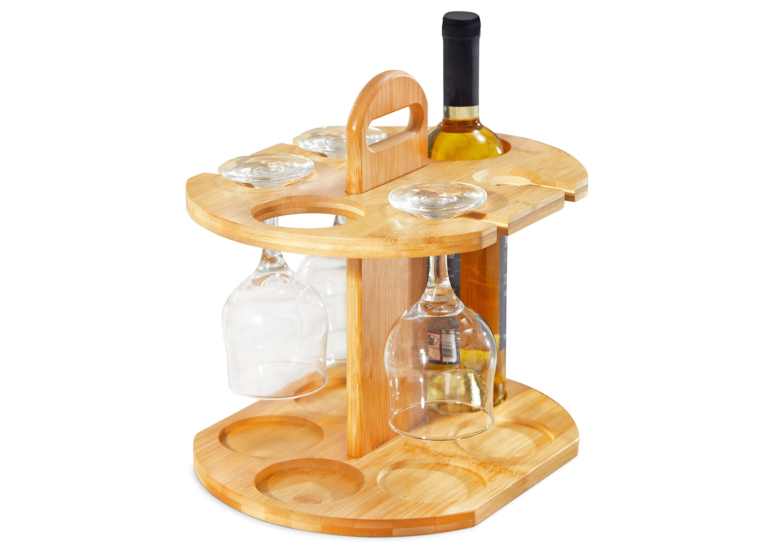 RoyalHouse Bamboo Wine Storage and Display Rack, Holds 2 Bottles and 4 Glasses, Sleek, and Chic Looking Countertop Wine Bottle Holder and Glass Hanger, Assembly Required