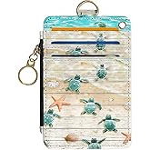 DATOUCAT Slim Wallet Credit Card Holder,Little Turtle, RFID Wallet Women Cute Small Front Pocket Wallet With Zipper, PU Leather Thin travel RFID Blocking Card Case ID Window,Ladies Gifts