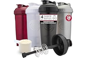 GOMOYO [4-Pack] 28-Ounce Shaker Bottle | Bulk Protein Shaker Bottle with Action-Rod Wire Mixer | Shaker Cups are BPA Free and Dishwasher Safe | Black, White, Gray & Maroon